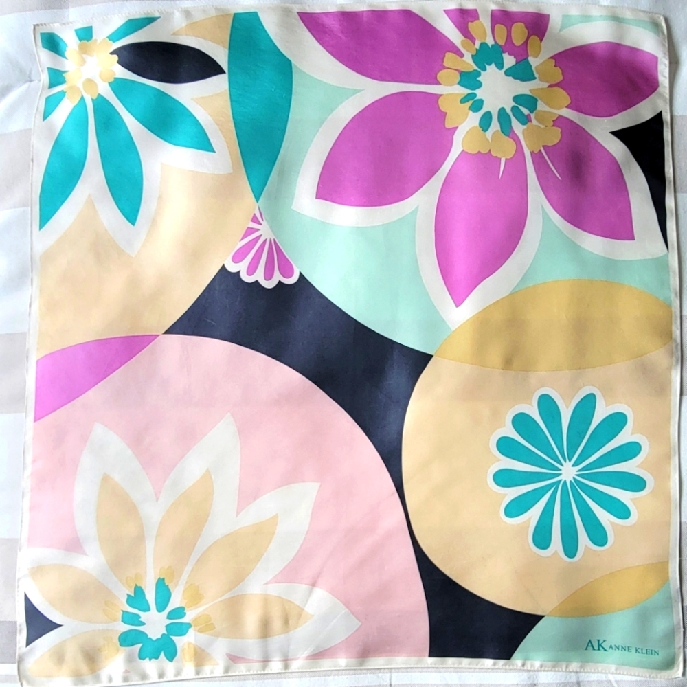 Anne Klein Pink Purple Turquoise Silk Scarf